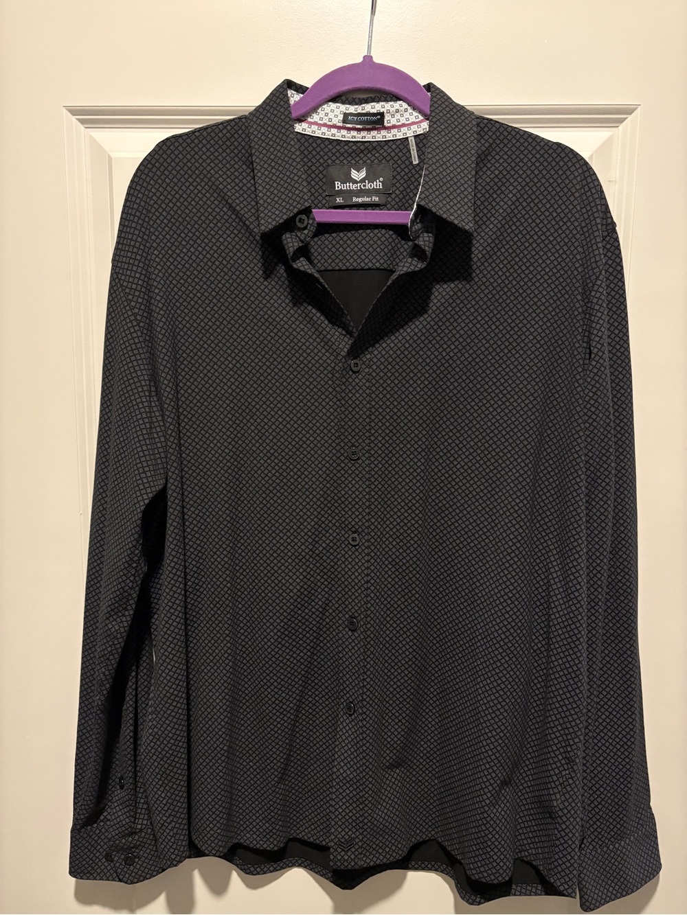 Buttercloth Black Micro-Pattern Long-Sleeve Dress Shirt